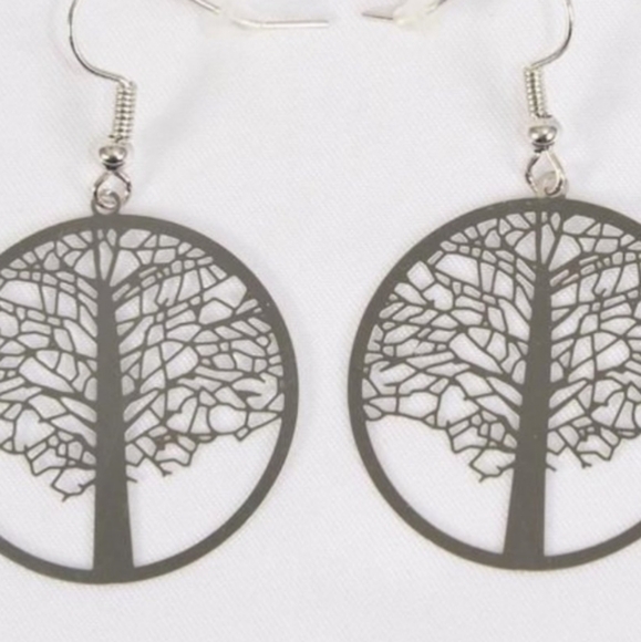 Beautiful Tree of Life Gold Dangle Earrings Laser cut  hypoallergenic wires NEW - Picture 3 of 7